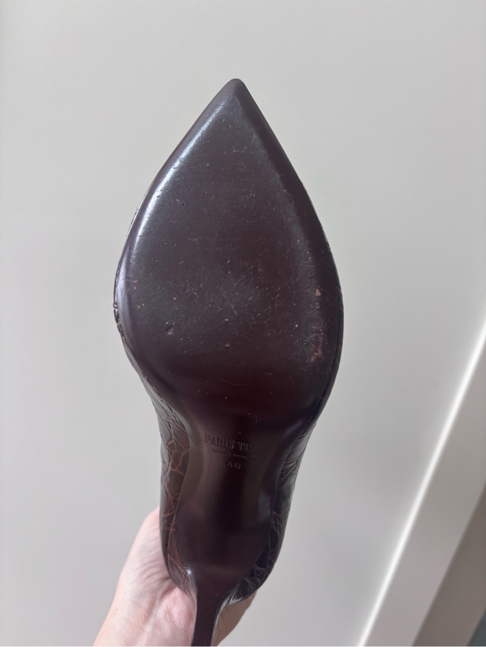 Paris Texas Burgundy Croc-Embossed Knee-High Stiletto Boot - Picture 3 of 4